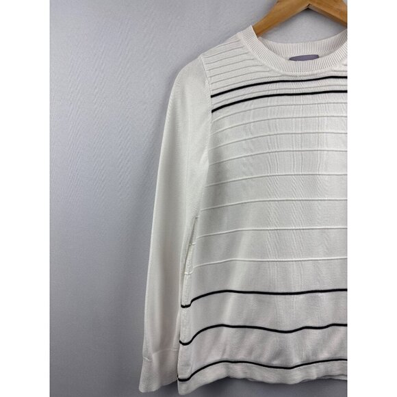 Laura Scott Women’s Medium Striped Cotton Blend Sweater White & Black - Picture 3 of 5